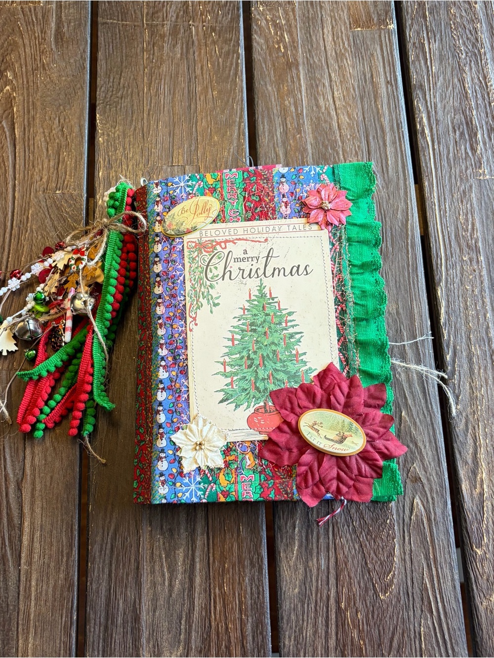 Christmas Junk Journal Vintage Fabric Christmas Tree Softcover Decorated 3 Sig